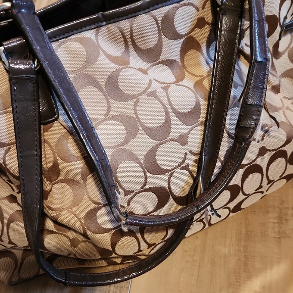 Coach Brown Signature Stripe Drawstring Carryall with Dark Brown Trim - Picture 3 of 10